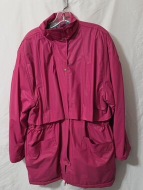 Pink Insulated Waterproof Rain Jacket, Size Large, Excellent Cond, No Hood